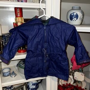 Vintage 80s Carter's Navy Blue and tartan lined Raincoat for Kids